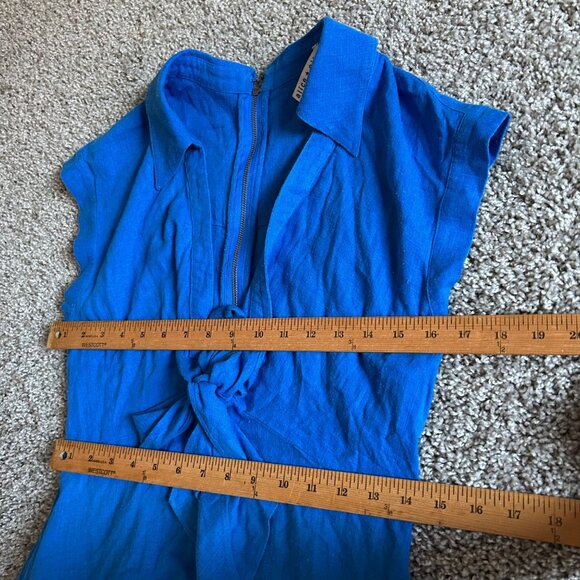 Alice + Olivia Womens Sz 4 Mila Blue Linen-Blend Mini Dress - Picture 11 of 14